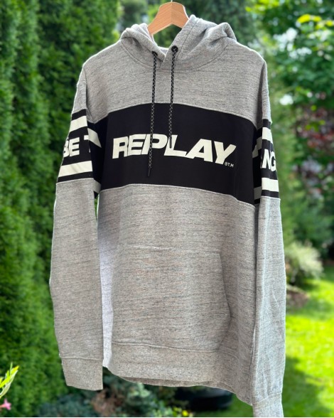Mikina pánská Replay šedá s kapucí